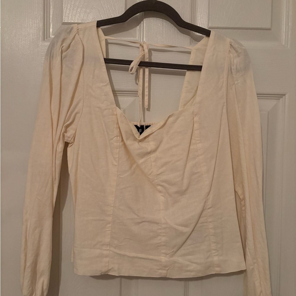 GAP Cream Long Sleeve Linen-Blend Top – Size L
